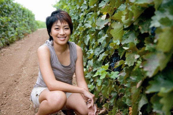 Judy Leissner, Grace Vineyard CEO since 2002 in the company's vineyard in Shanxi.