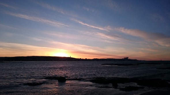 View of Fogo Island Inn (distant right)